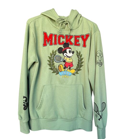 Disney Mickey Mouse Hoodie Mens Medium Sage Green Tennis Graphic 1928 Pullover - Picture 1 of 8